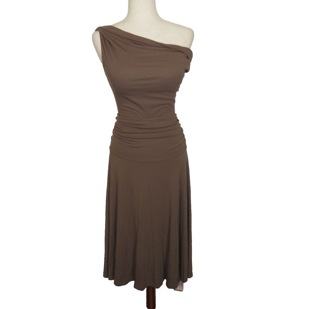 OGL Set Eco SkinKiss Multi-wear Bra Top & Side Ruched A-line Midi Skirt Brown L
